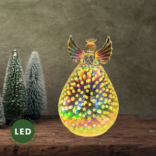 Light Up Standing Angel w/ Holographic Star Detailing