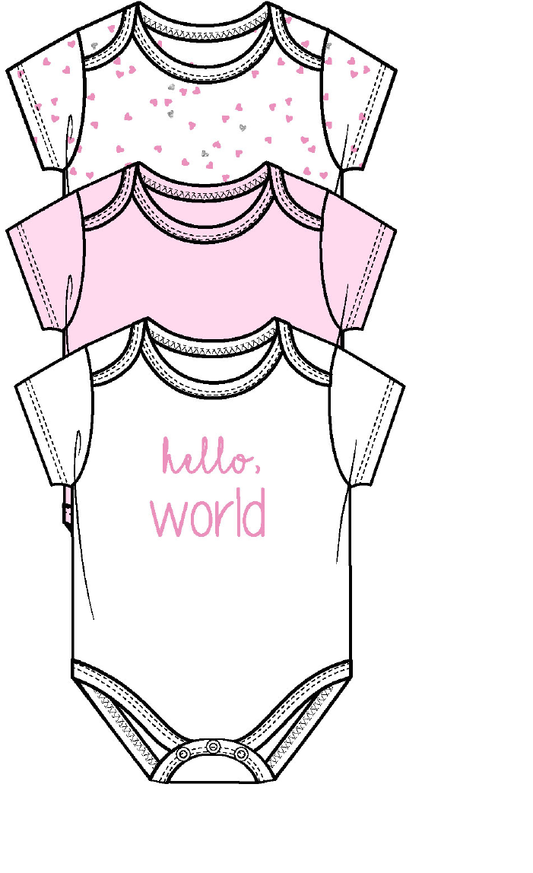 Girls 3 Pack Bodysuit-Hello World