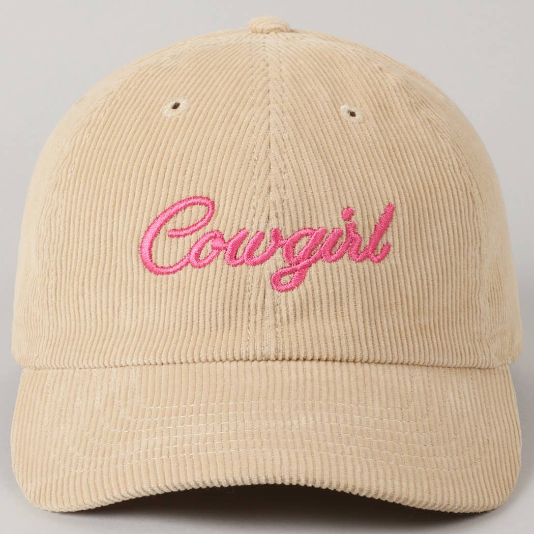 Cowgirl Text Solid Color Corduroy Baseball Cap
