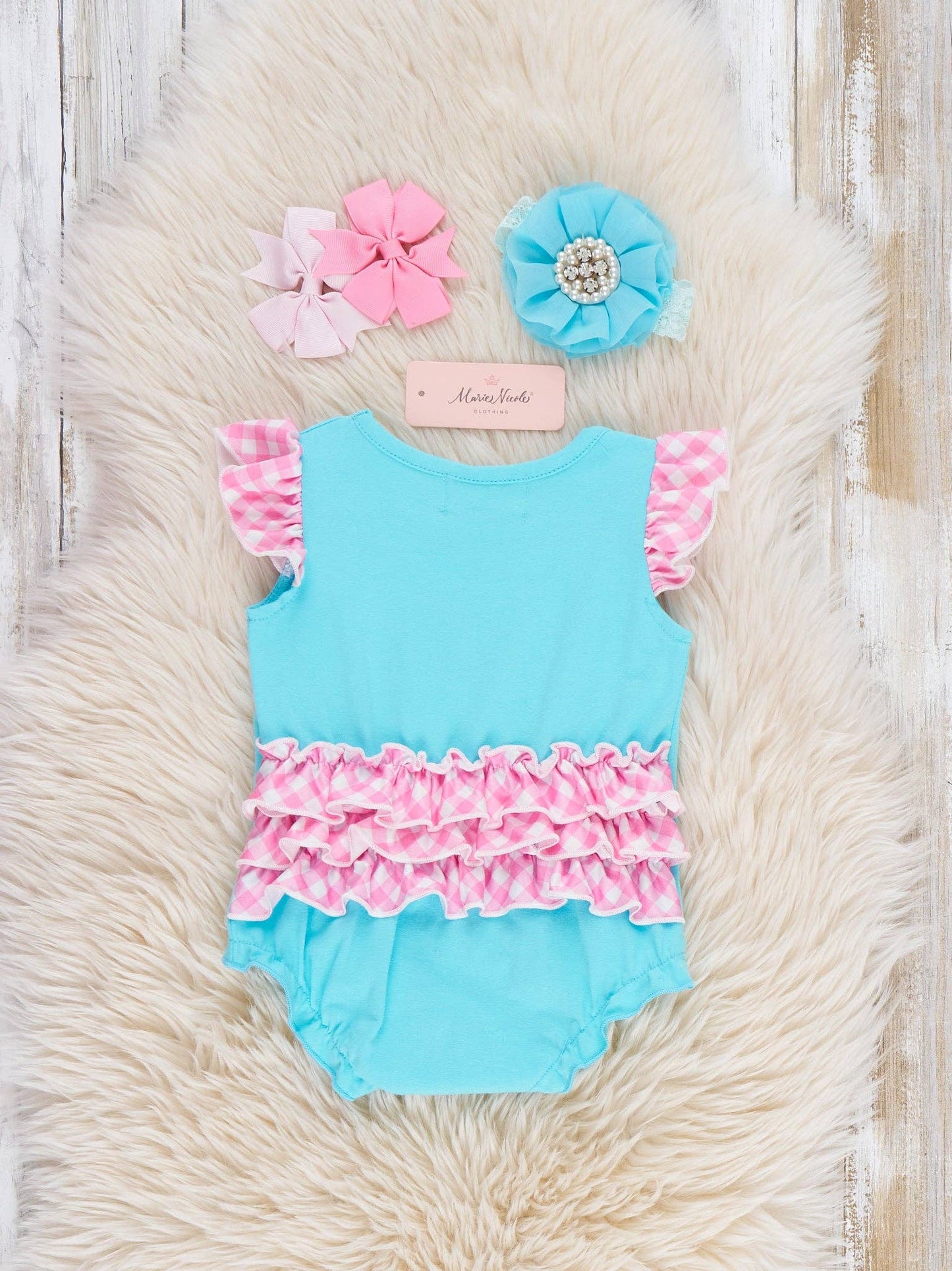 Gingham Farmhouse Embroidered Ruffle Bubble
