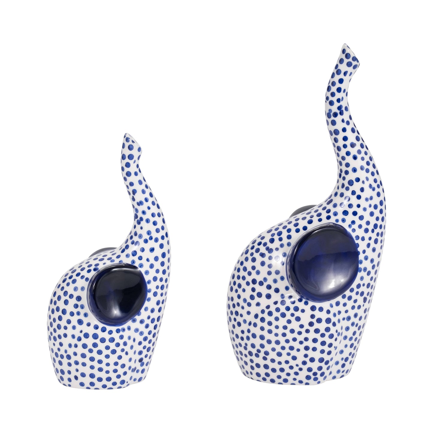 Ceramic Hand Stamped Elephant Figurine - Blue, 11 in.