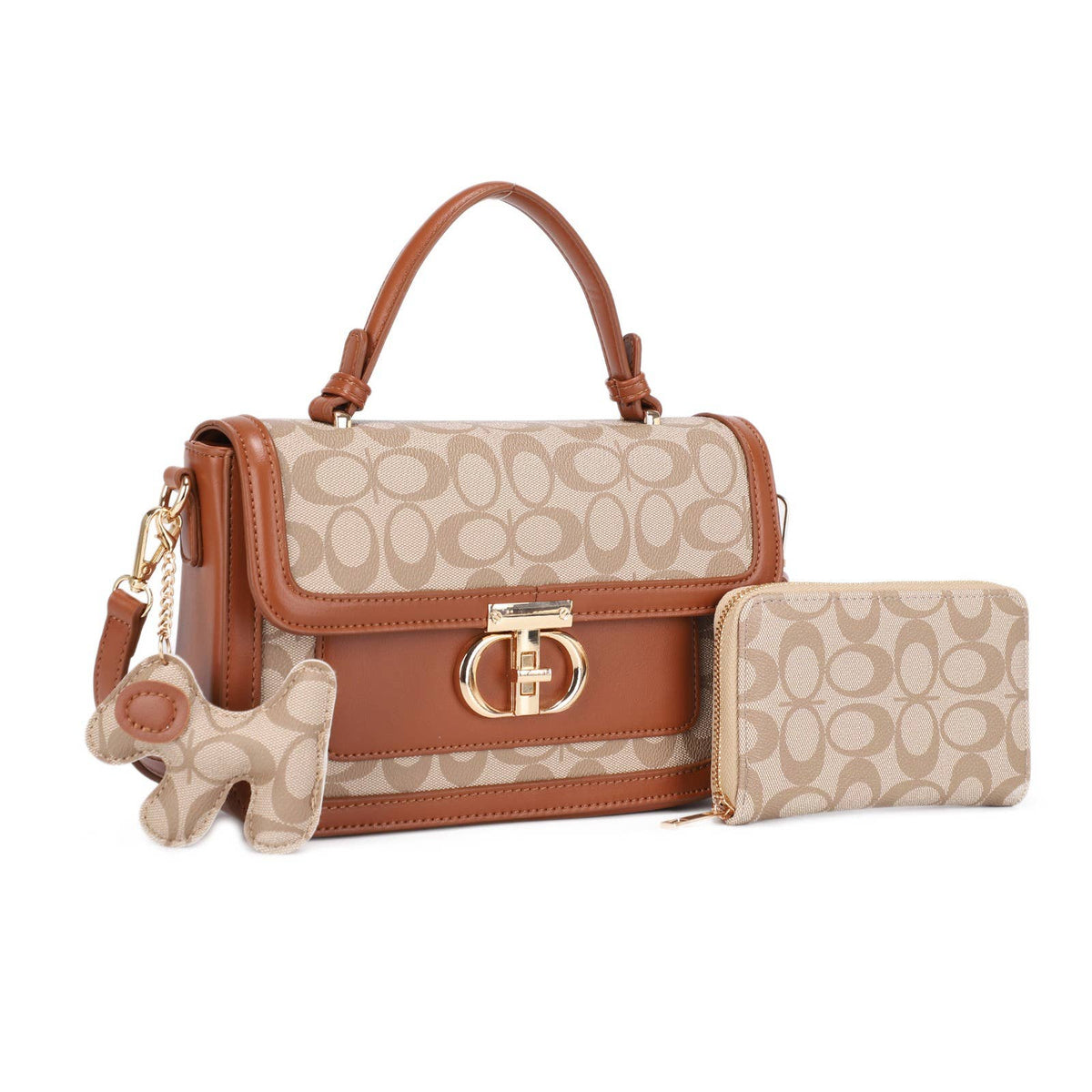 3-Piece Designer-Inspired Satchel Set with Wallet & Charm