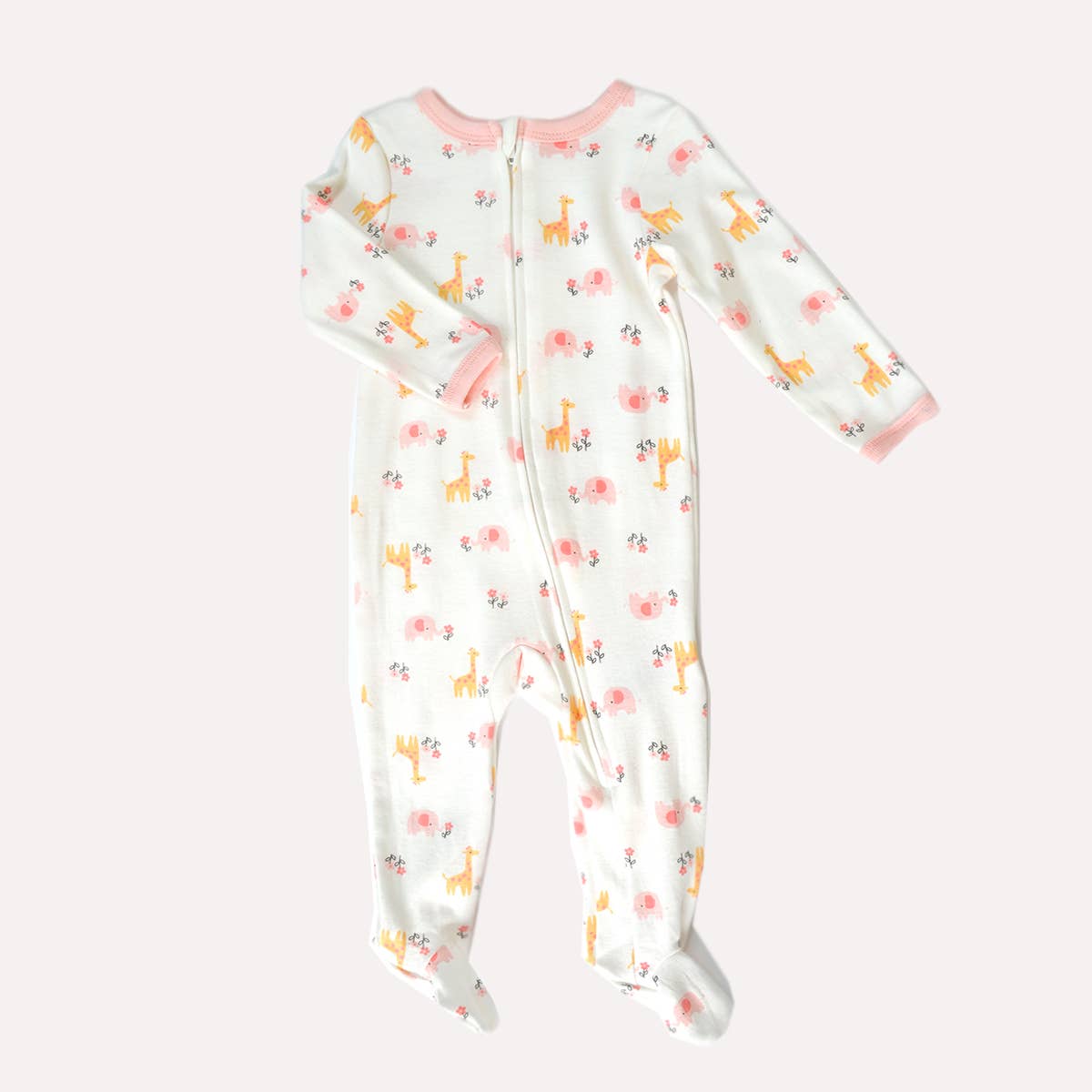 Giraffe & Flower Pattern Zipper Footie Pajamas Romper