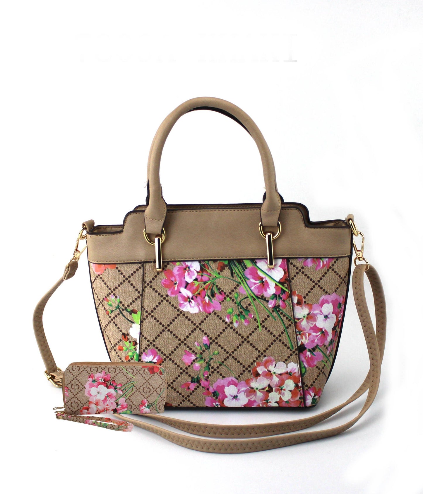 7809A - PU Floral Print Two Color 2 in 1 Tote Bag