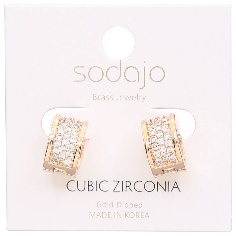 SODAJO GOLD DIPPED CZ TEXTURED HUGGIE EARRING, 93184 E