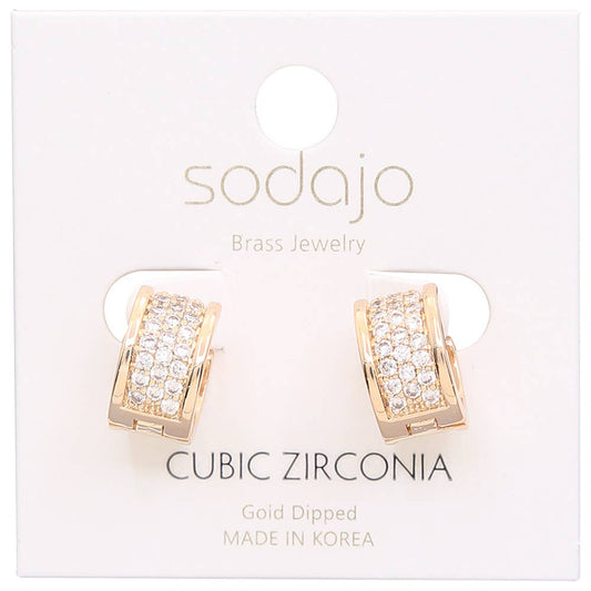 SODAJO GOLD DIPPED CZ TEXTURED HUGGIE EARRING, 93184 E