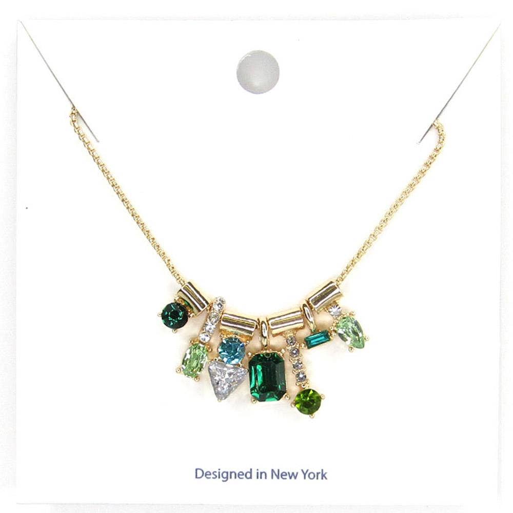 Multishape Rhinestone Pendant Necklace Earring Set 9