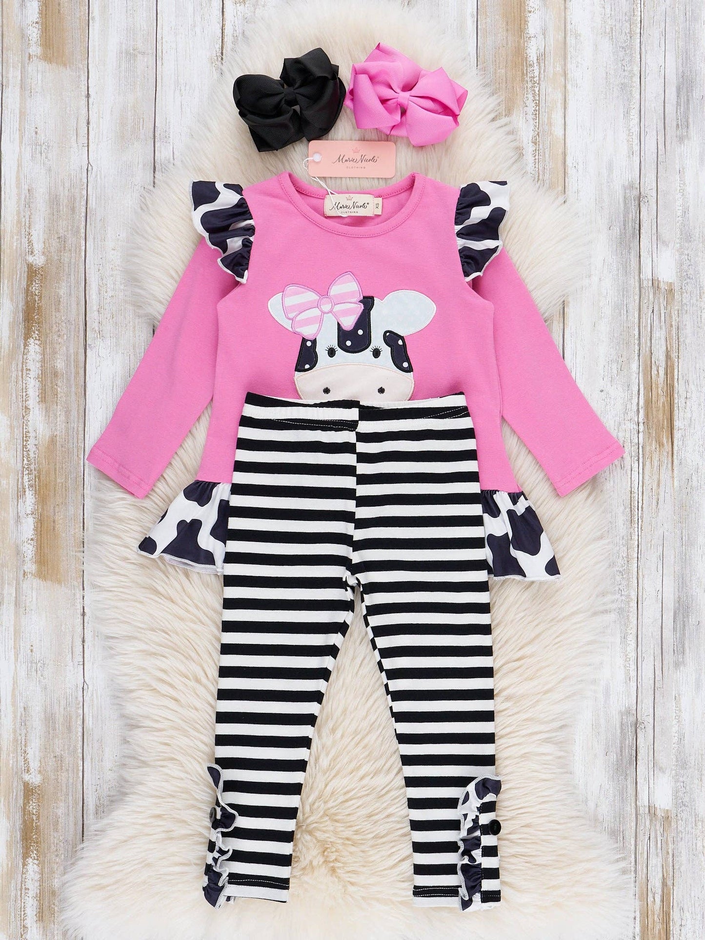 Lil’ Moo Ruffle Embroidered Cow Outfit