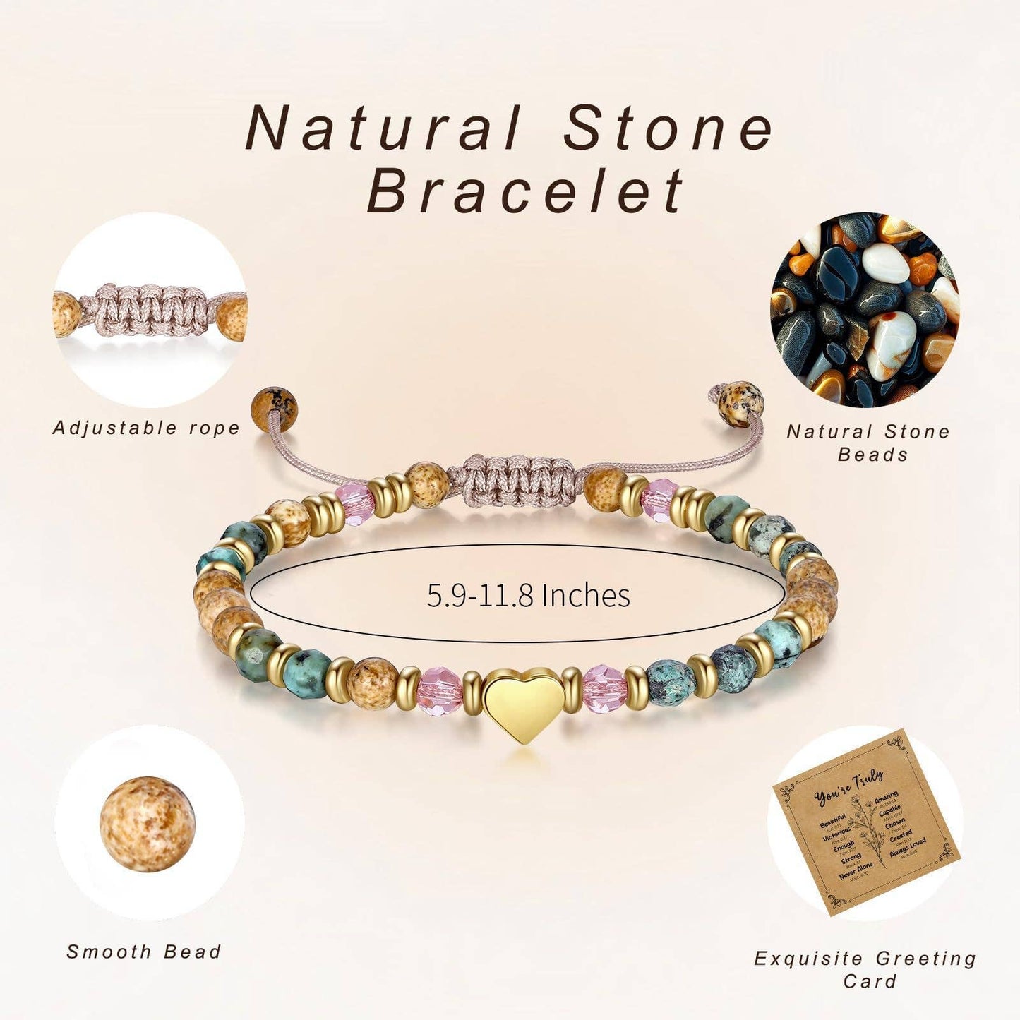 Natural Stone Bead Heart Bracelet