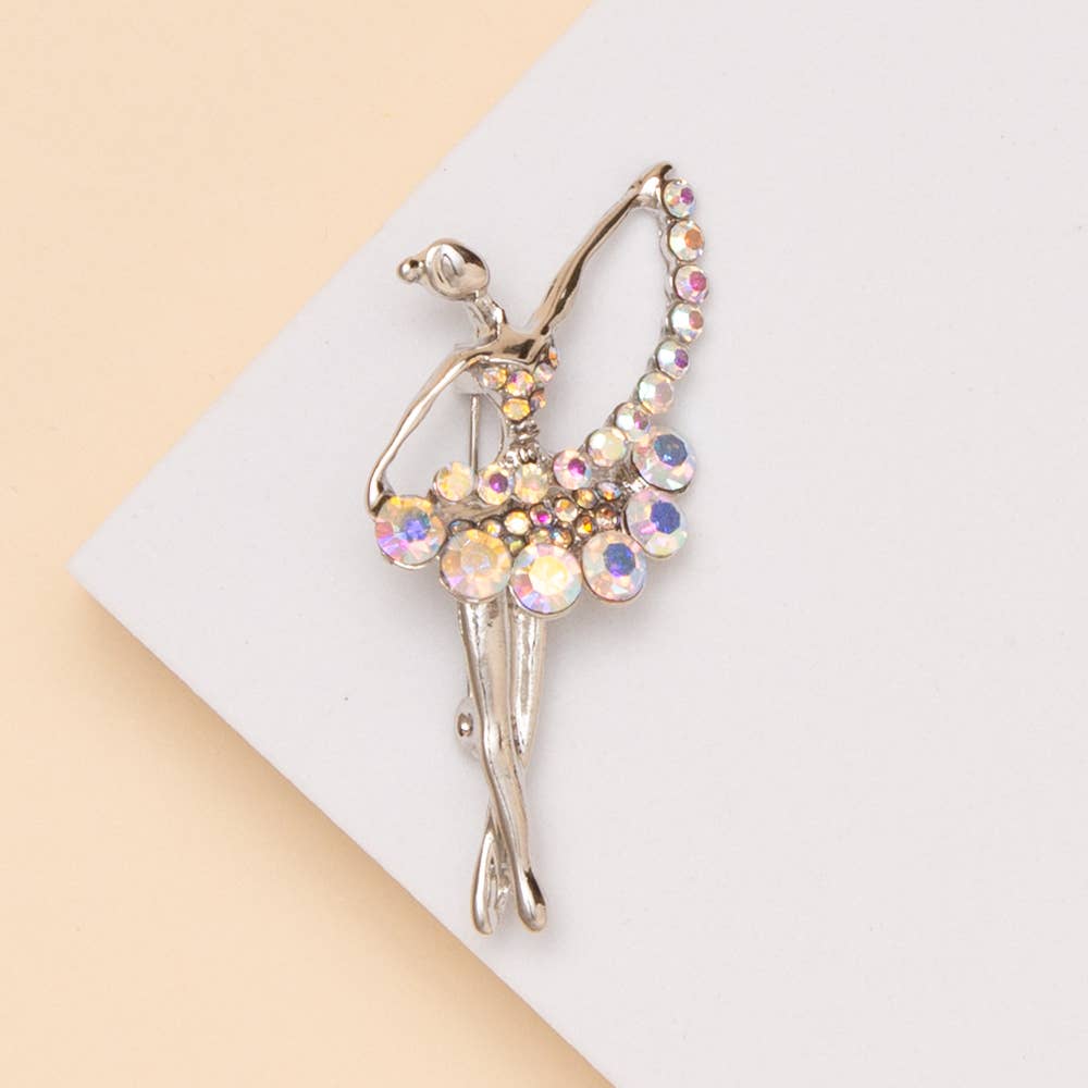 Rhinestone Ballerina Pin Brooch