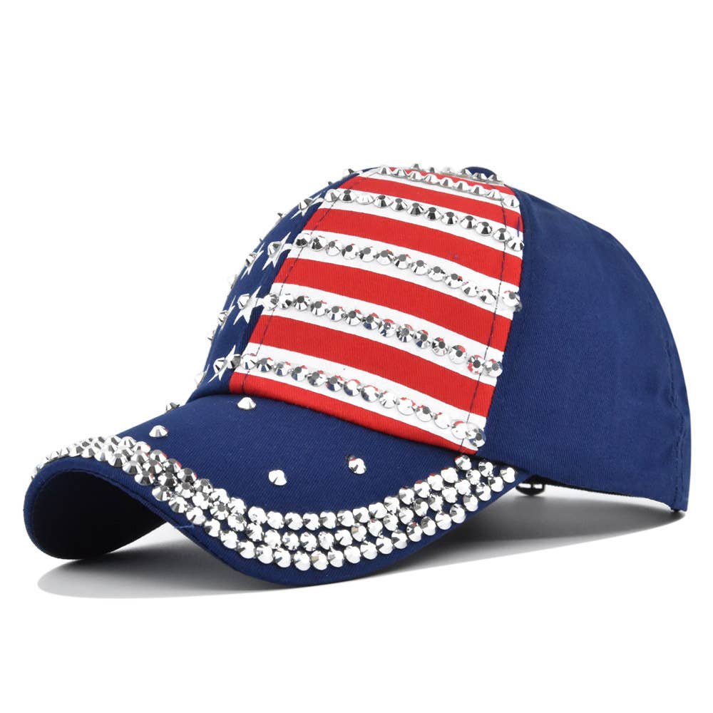 Fourth of July American flag rhinestones baseball cap