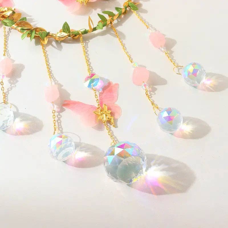 Leaves Butterfly Moon Crystal Suncatcher DP25D690
