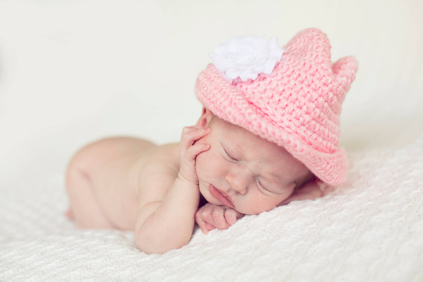 Pink Crocheted Handmade Heirloom Cute Baby Gift Cowboy Hat