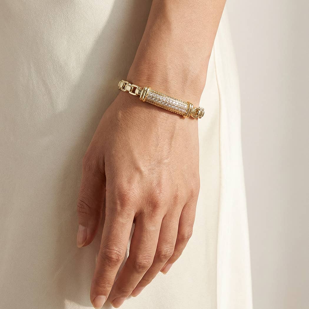 Gold CZ Pave Bar Link Bracelet