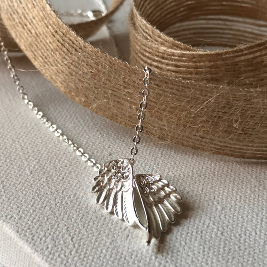 Angel Wings Necklace/Petite, Silver Tone on CARD/Jewelry