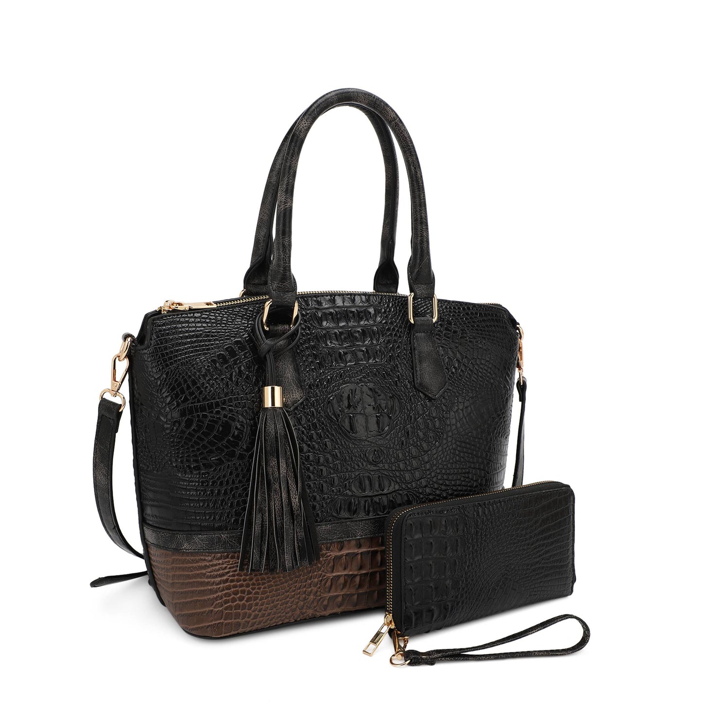 VERONICA TOTE CROC EMBOSSED TWO TONE WITH WALLET