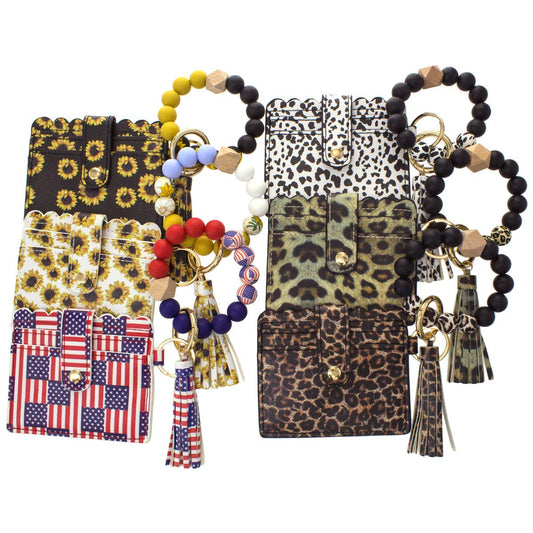 Silicone Bead Bracelet with Card Holder Keychain