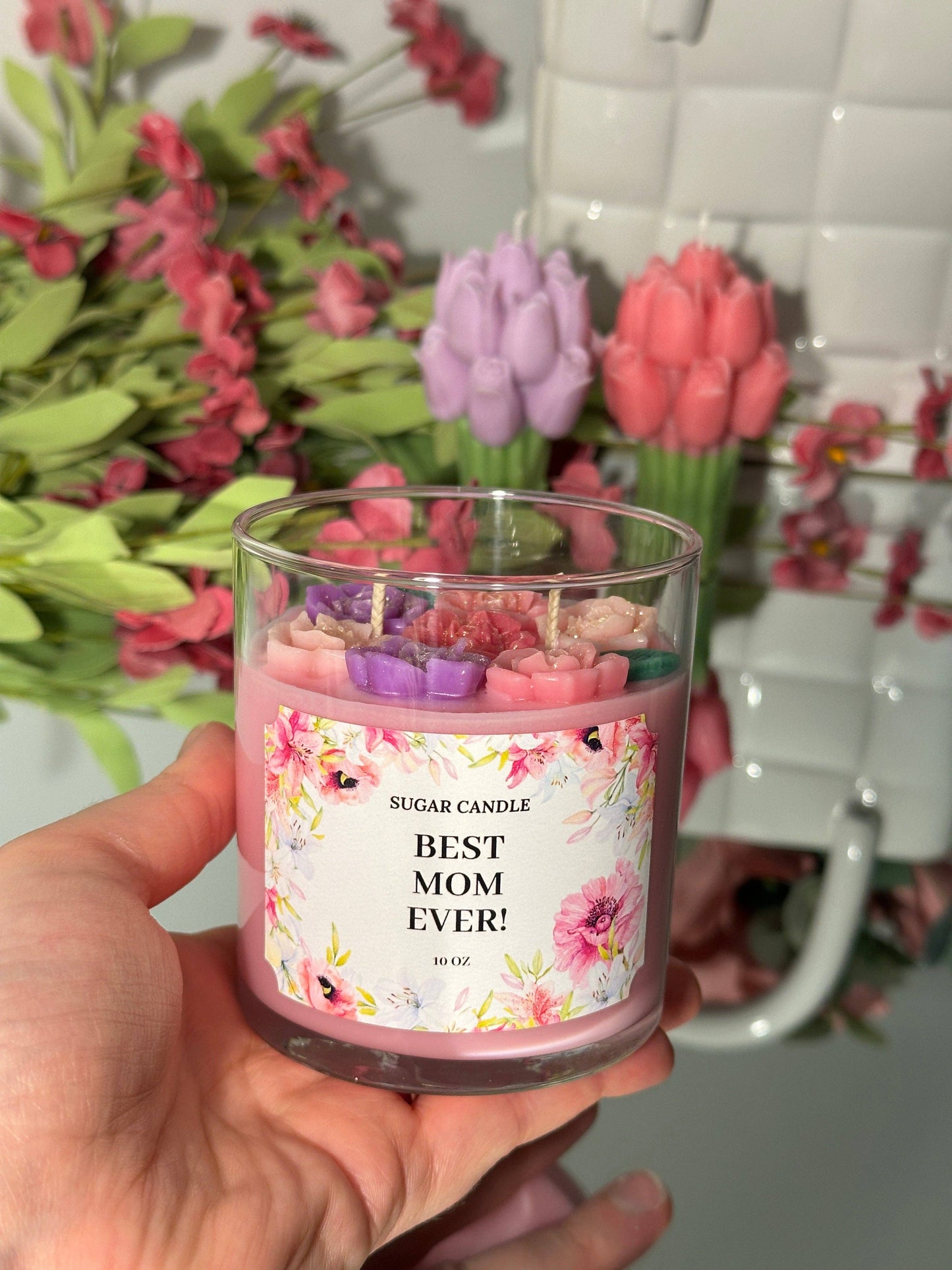 Best Mom Ever – Pink Floral Candle – Mother’s Day Gift