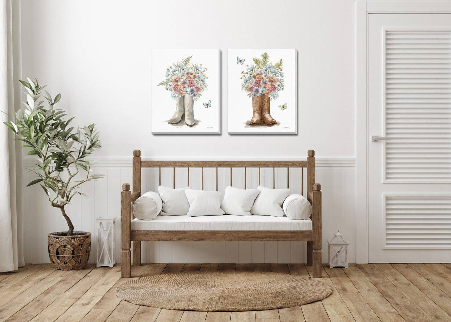 Floral Boots Canvas Wall Art Set