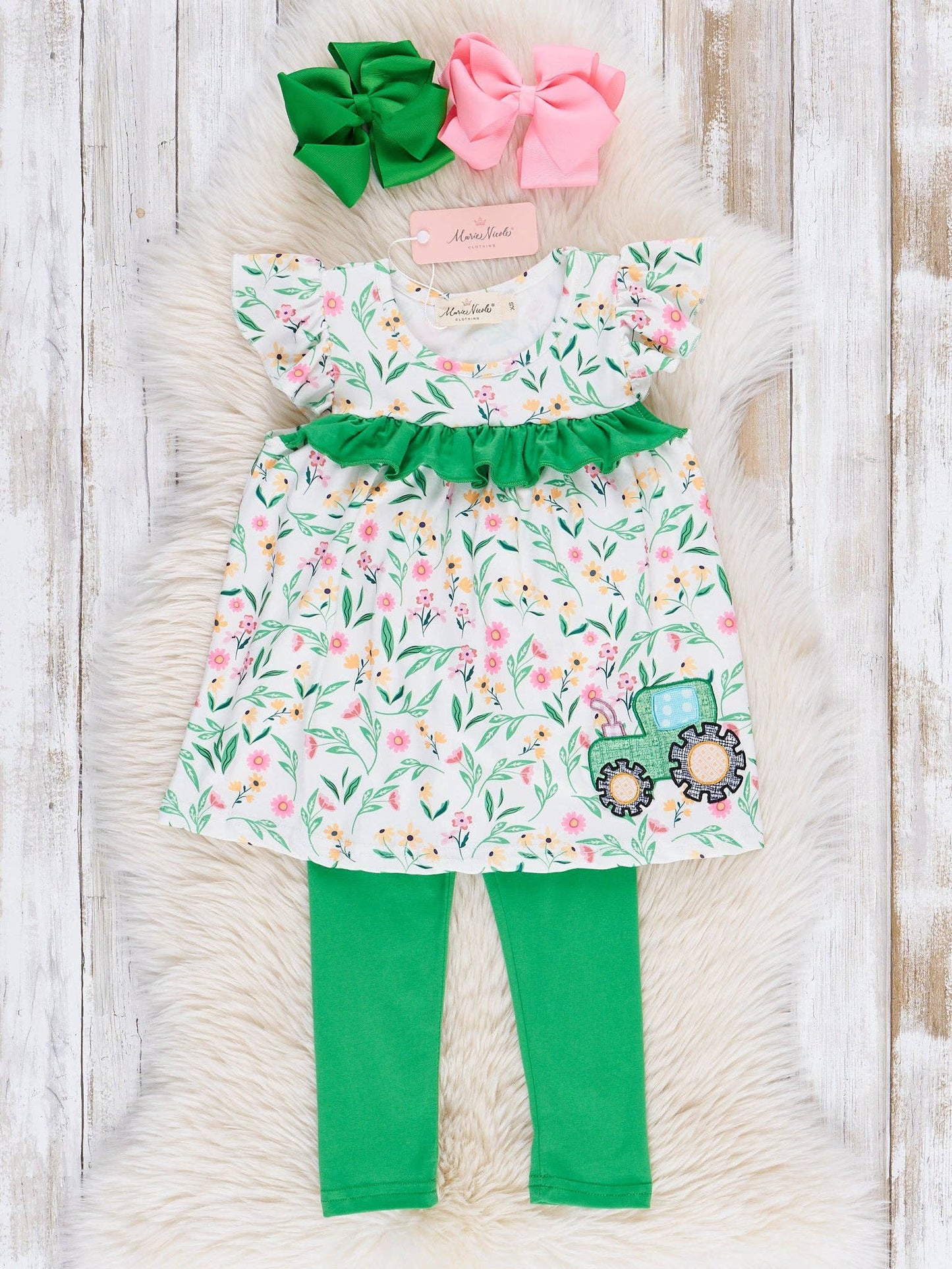 Floral Tractor Embroidered Ruffle Outfit