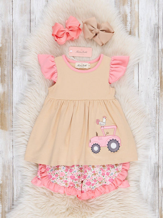 Sweet Tractor Ride Floral Ruffle Outfit
