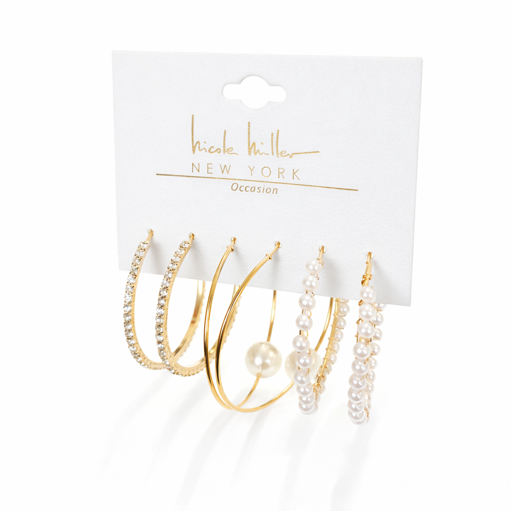 Set of 3 Hoops with Rhinestone and Pearls