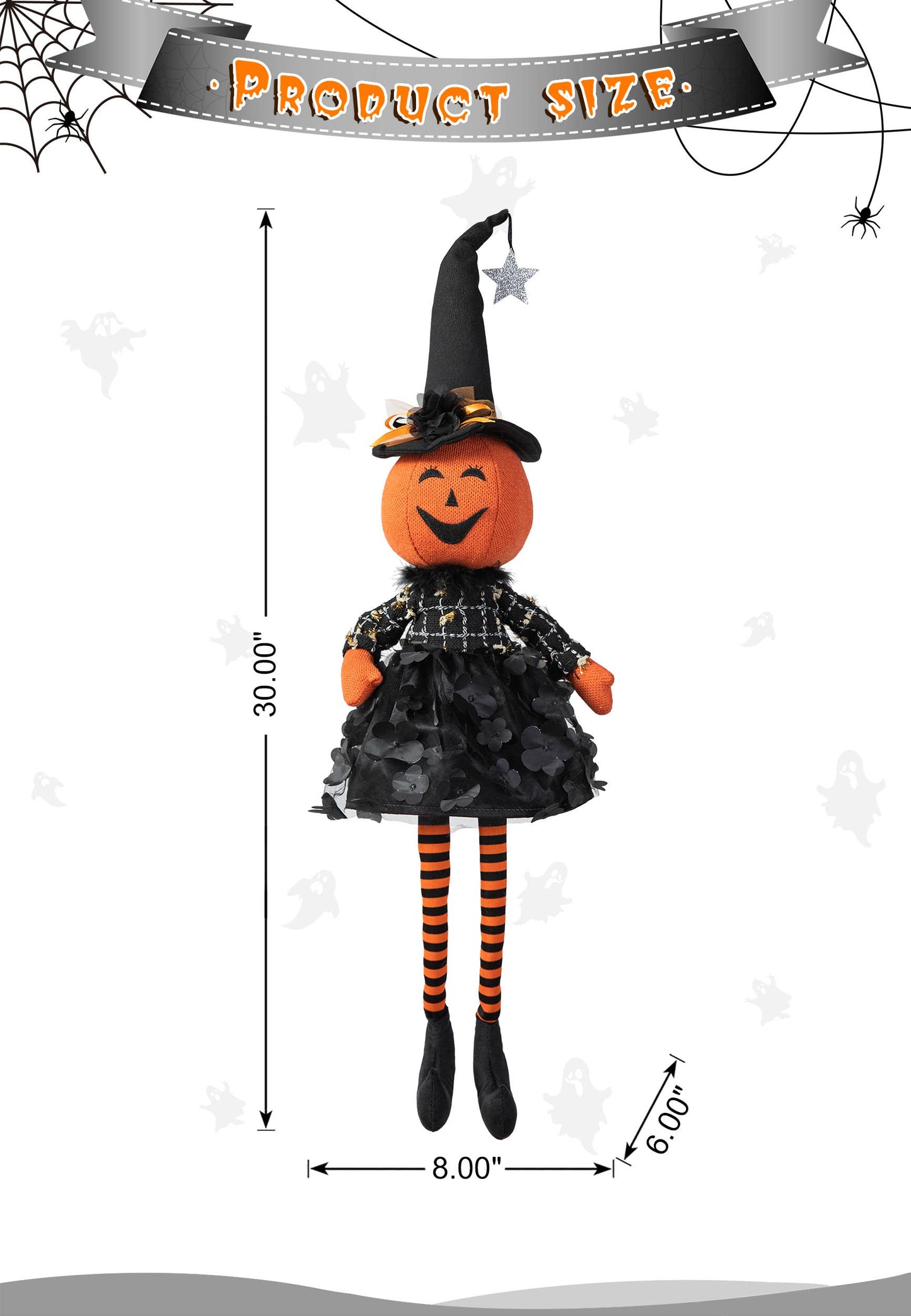 30"H Halloween Fabric Dressed Pumpkin Sitter