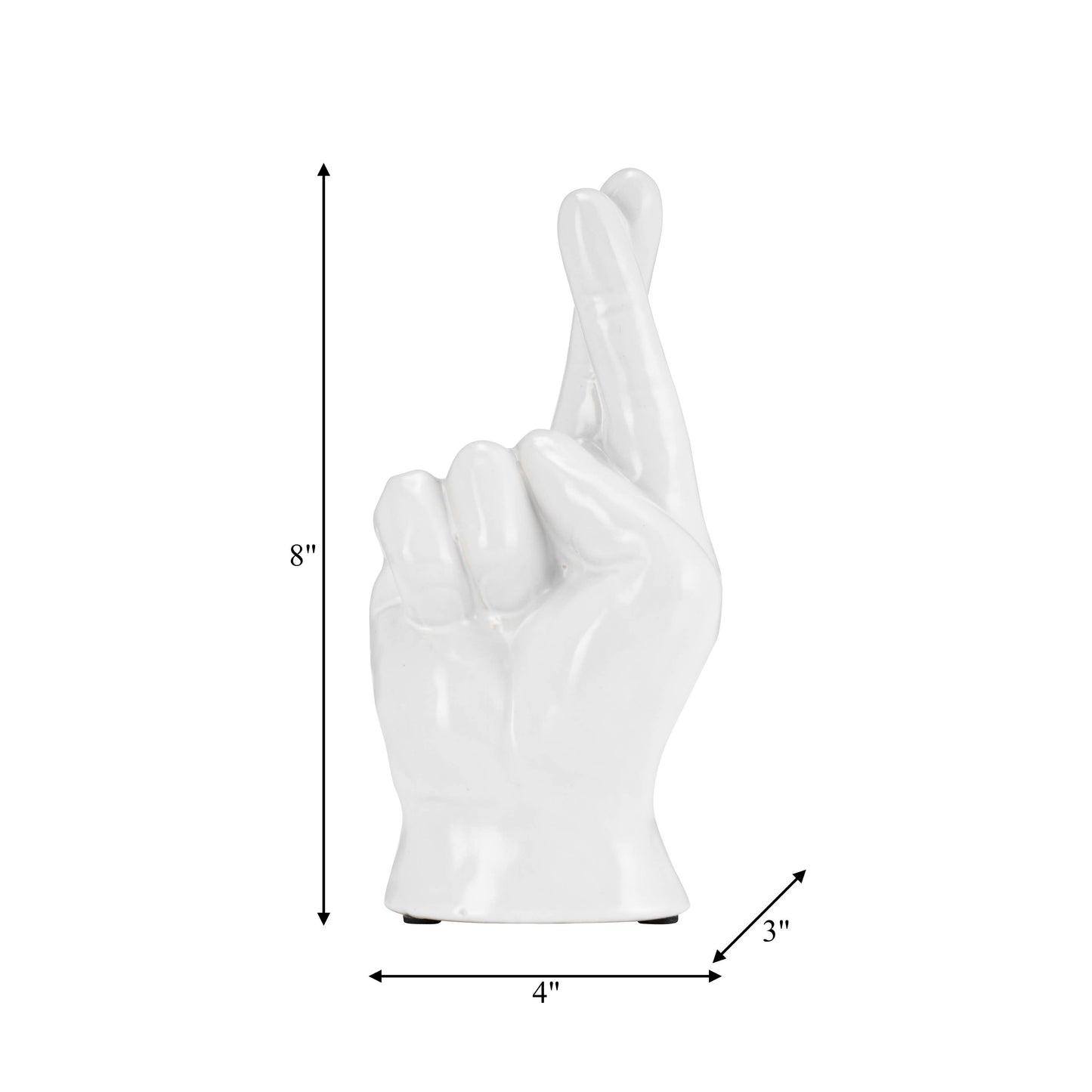White 8 in. Ceramic Crossing Fingers Signal Hand Sculpture