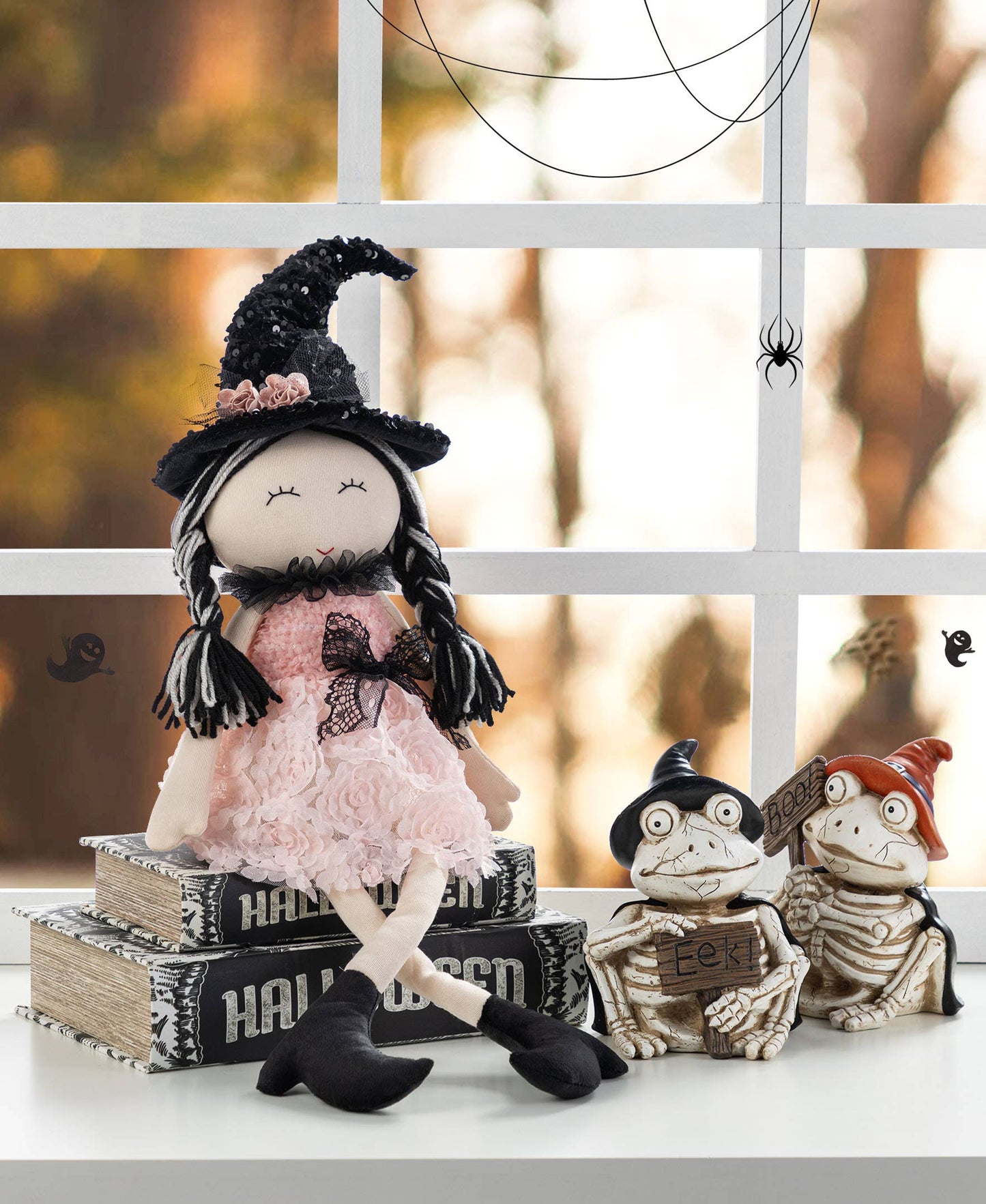 29“H Halloween Pink Fabric Dressed Witch Sitter