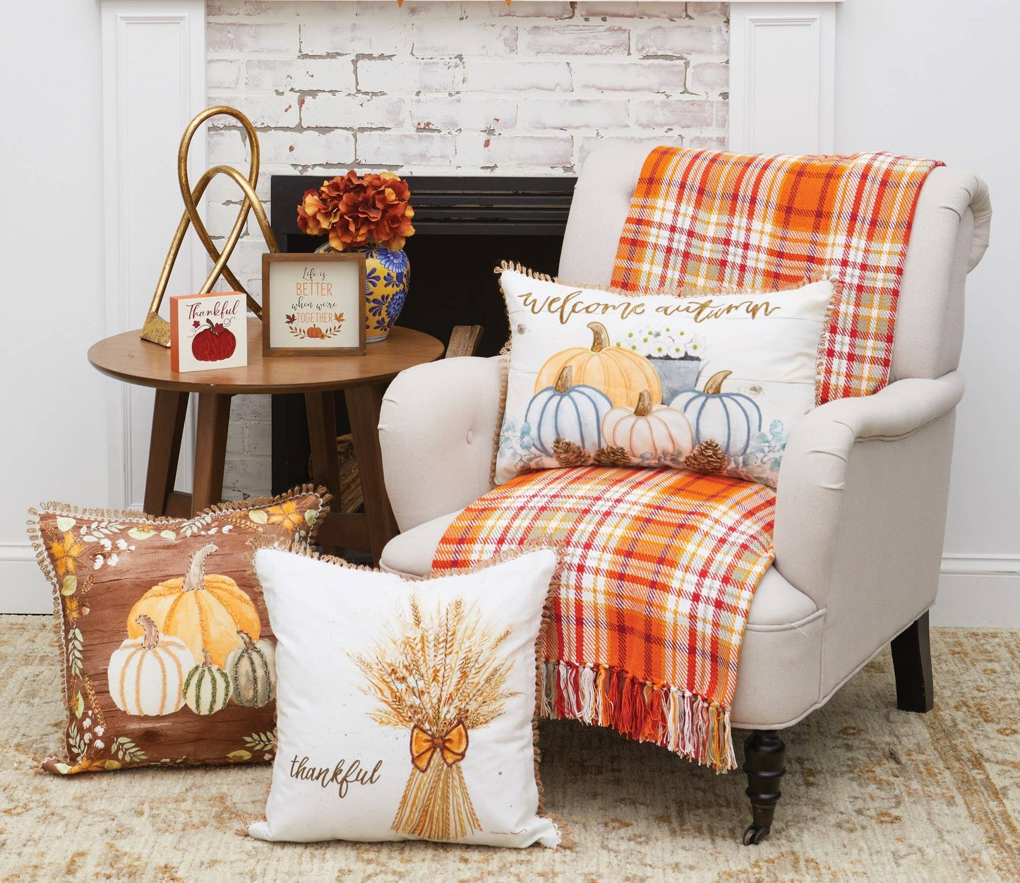 Fall/Harvest Briar Orange Plaid Throw Blanket
