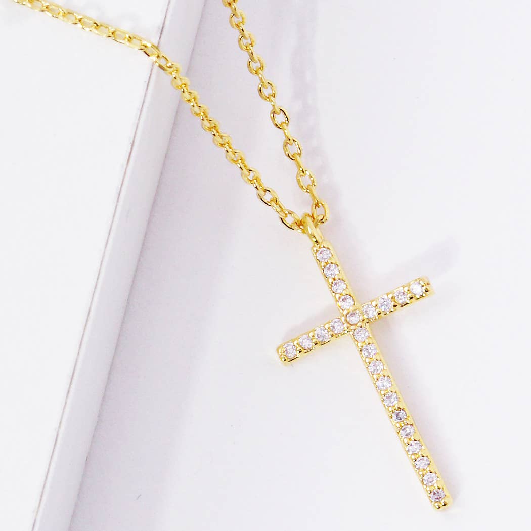 CZ Gold-Dipped Cross Necklace
