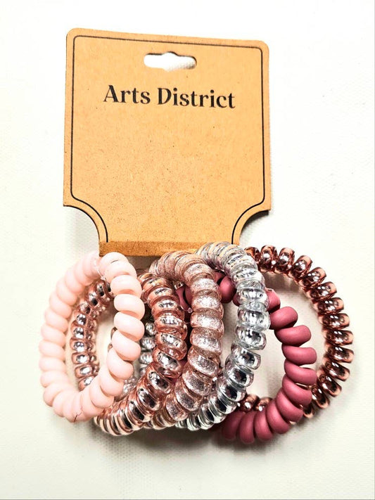 6 Pk No-Crease Spiral Coil Hair Ties Set - Rose Gold & Pink