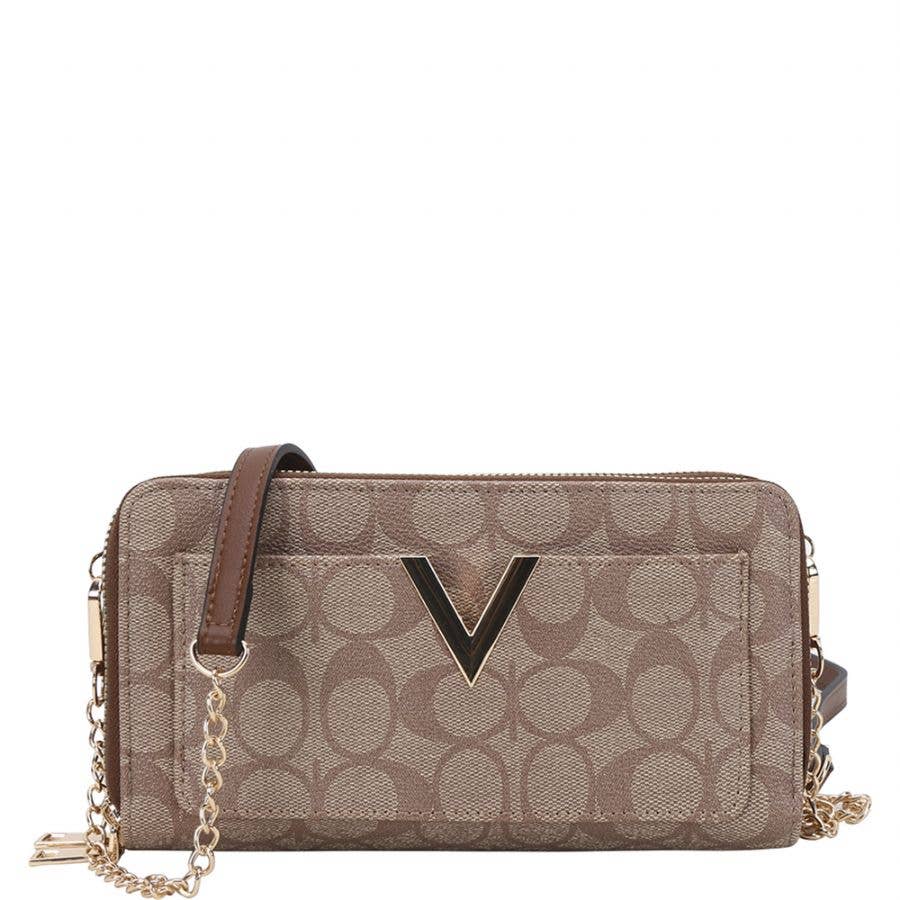 OVAL V DESIGN ZIPPER WALLET W STRAP, FT 1025