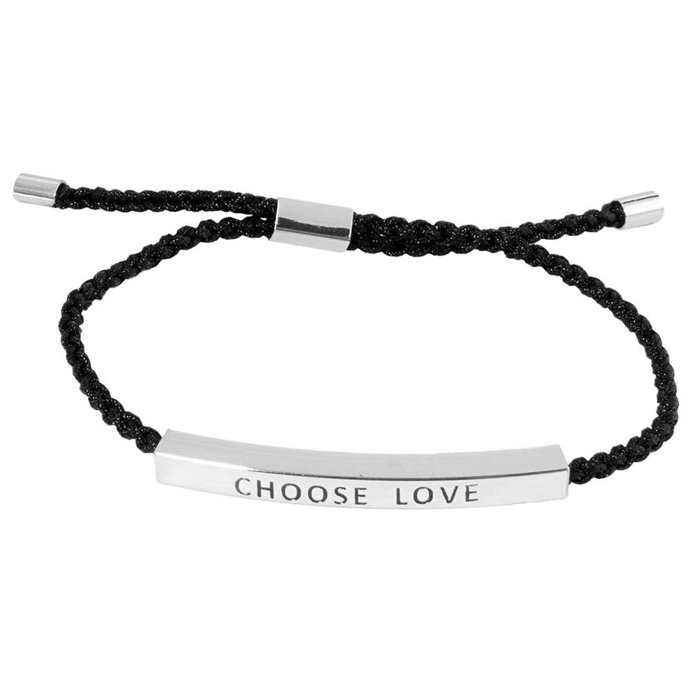Gold Dipped CHOOSE LOVE Message Bar Pointed Rope Adjustable Cinch Pull Tie Bracelet