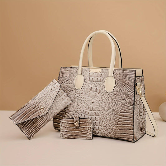 [3Pcs Large Capacity Tote Bag] 3Pcs/ Set Crocodile Print Tote Bag - Large Capacity, Women's Fashion Handbag, Shoulder Bag and Purse