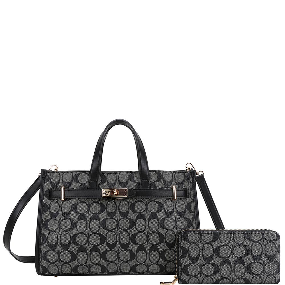 2In1 Oval Print Satchel Bag W Wallet Set XFT-1297W