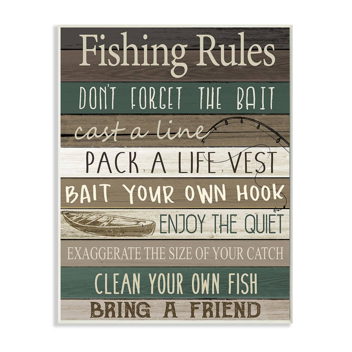 Rustic Fishing Rules Sign Brown Green Beige