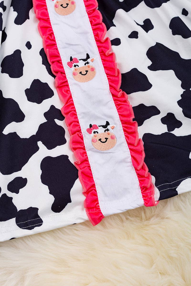 🐮Cow spotted dress with embroidered cows & fuchsia trim🐮DRG15134012 JEAN