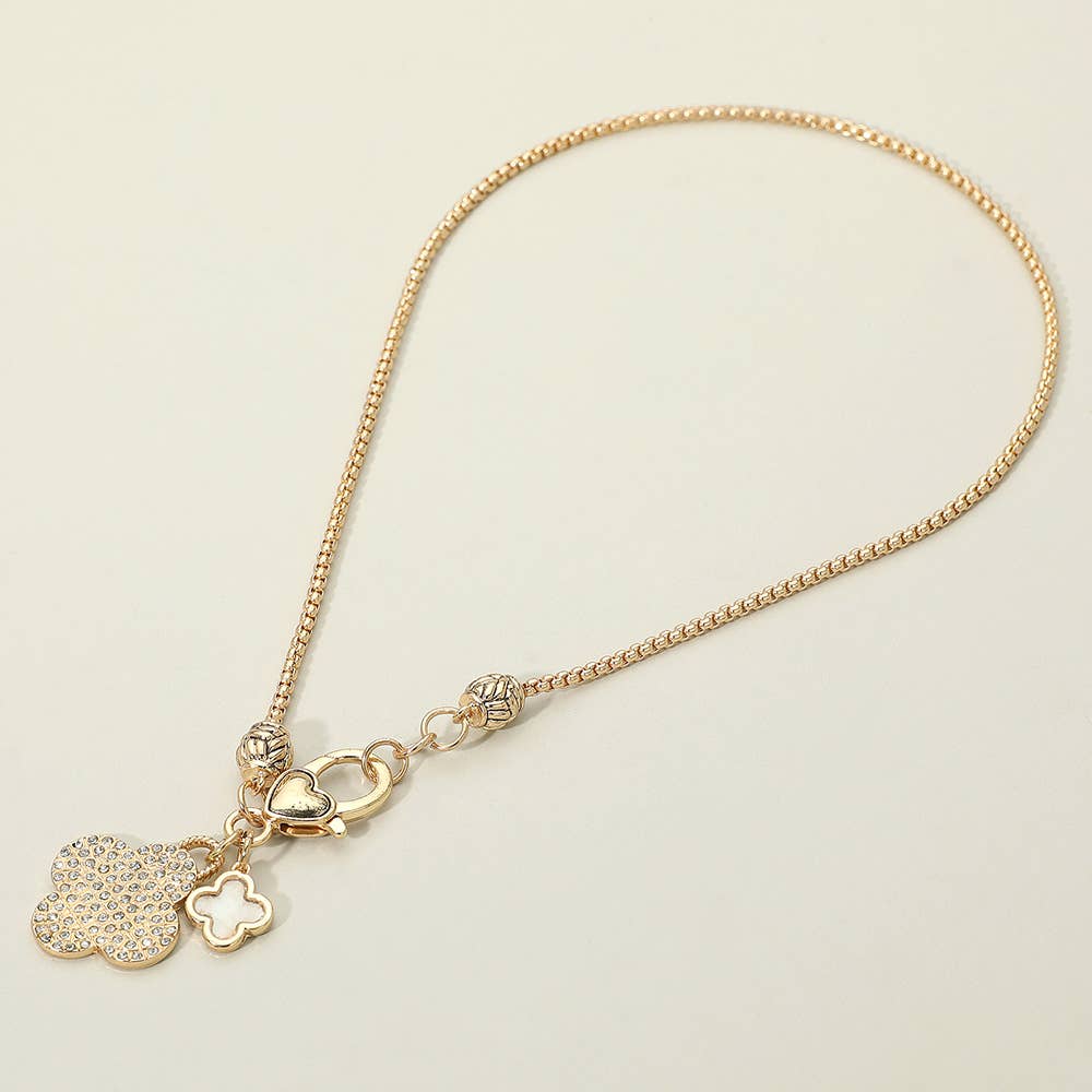 Stone Paved Mother of Pearl Quatrefoil Pendants Necklace