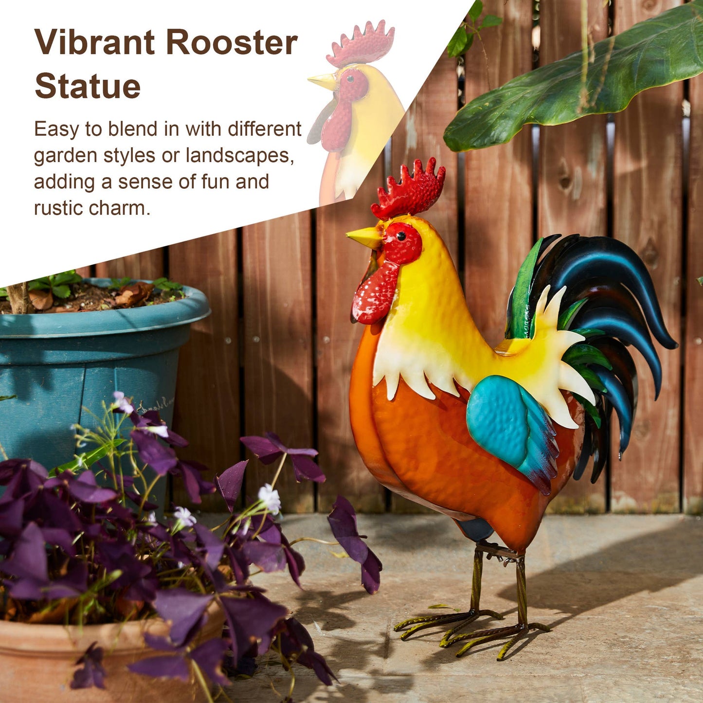 21 in H Metal Standing Rooster Garden Statue