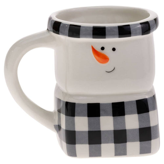 Joyous Black & White Check Snowman Ceramic Mug Christmas