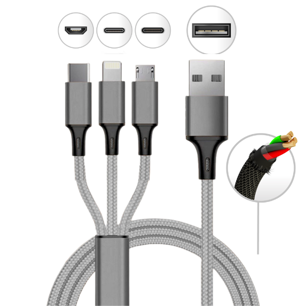 10 Foot 3 in 1 Refill Cable - Micro USB, Lightning, Type C