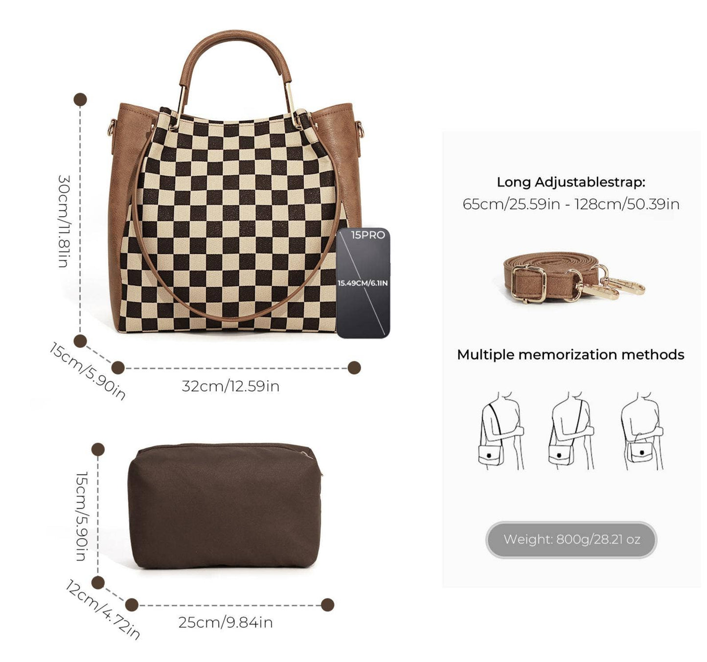PU Checkered Handbag Tote Crossbody