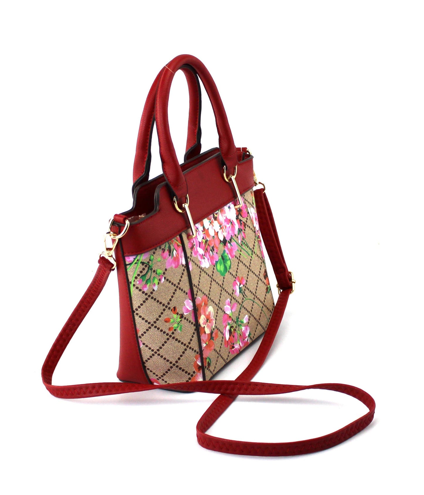 7809A - PU Floral Print Two Color 2 in 1 Tote Bag