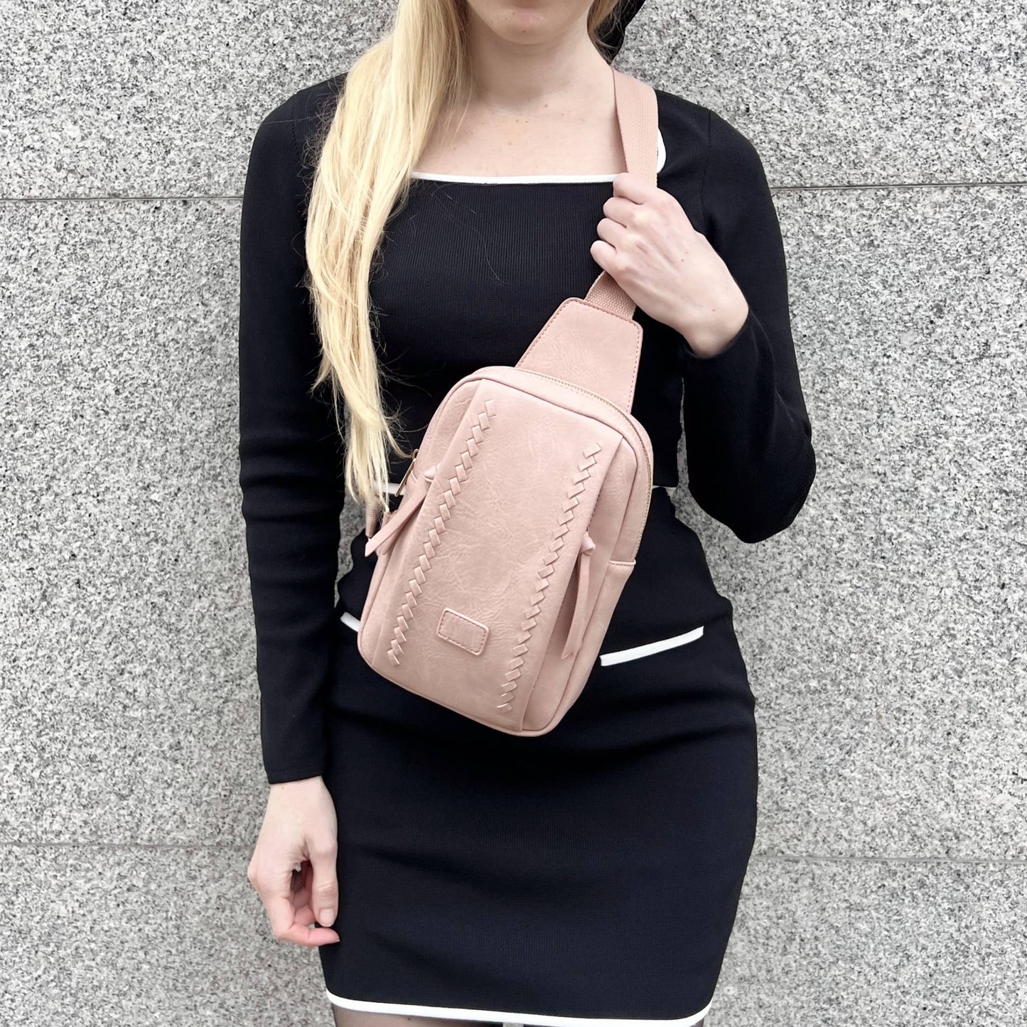 Edina Sling Bag with Zippered Pocket in Web Strap