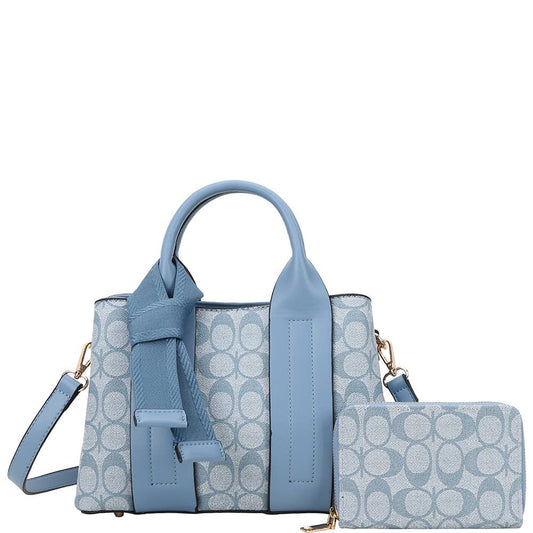 2IN1 OVAL PRINT HANDLE SATCHEL W WALLET SET, XFT 1293A