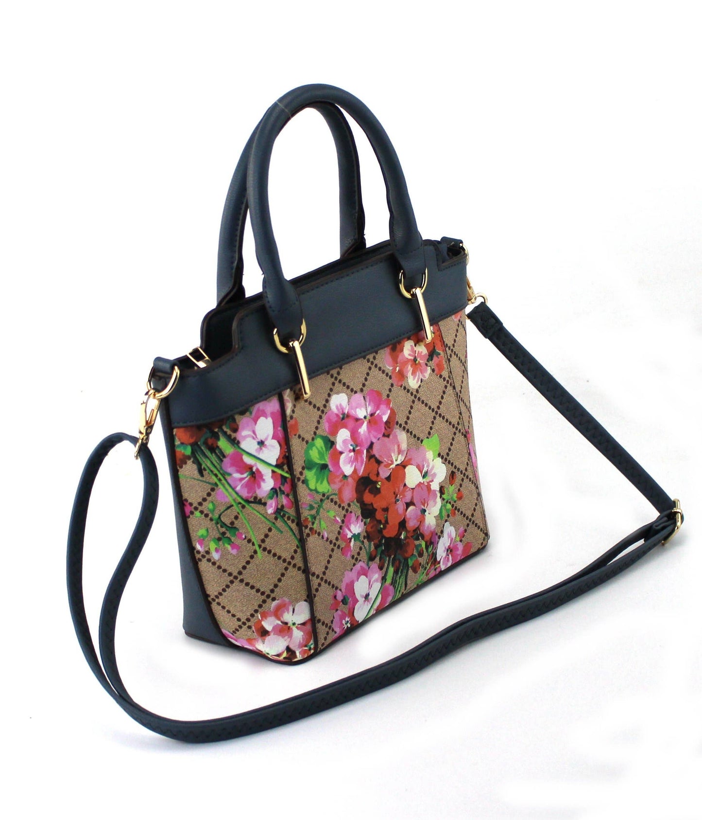 7809A - PU Floral Print Two Color 2 in 1 Tote Bag