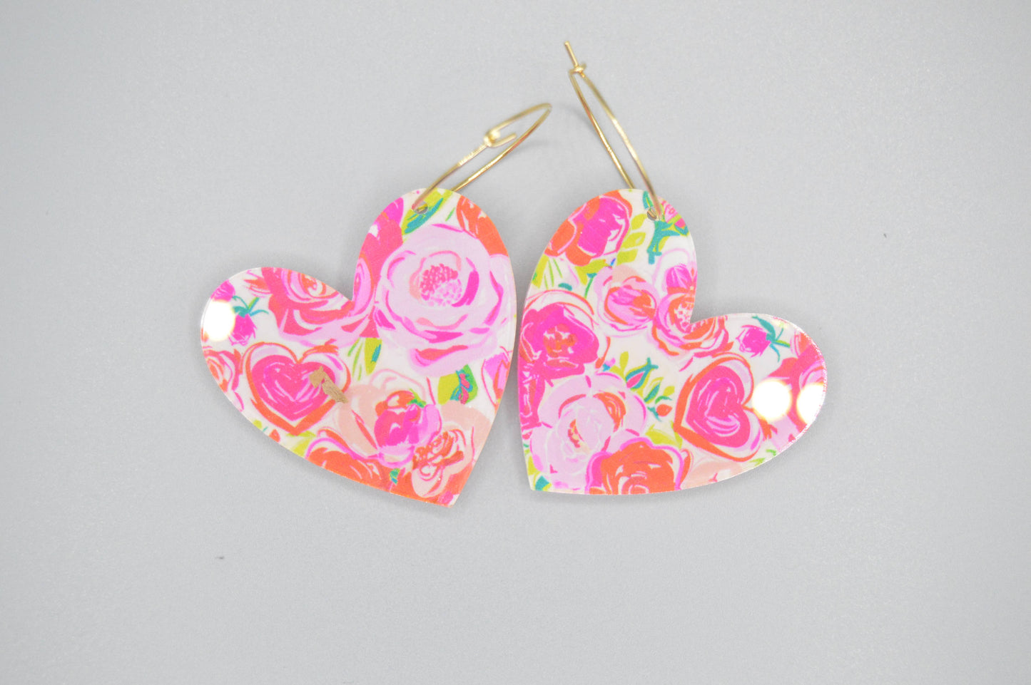Valentine’s Heart Earrings, Floral Acrylic Earrings, Roses