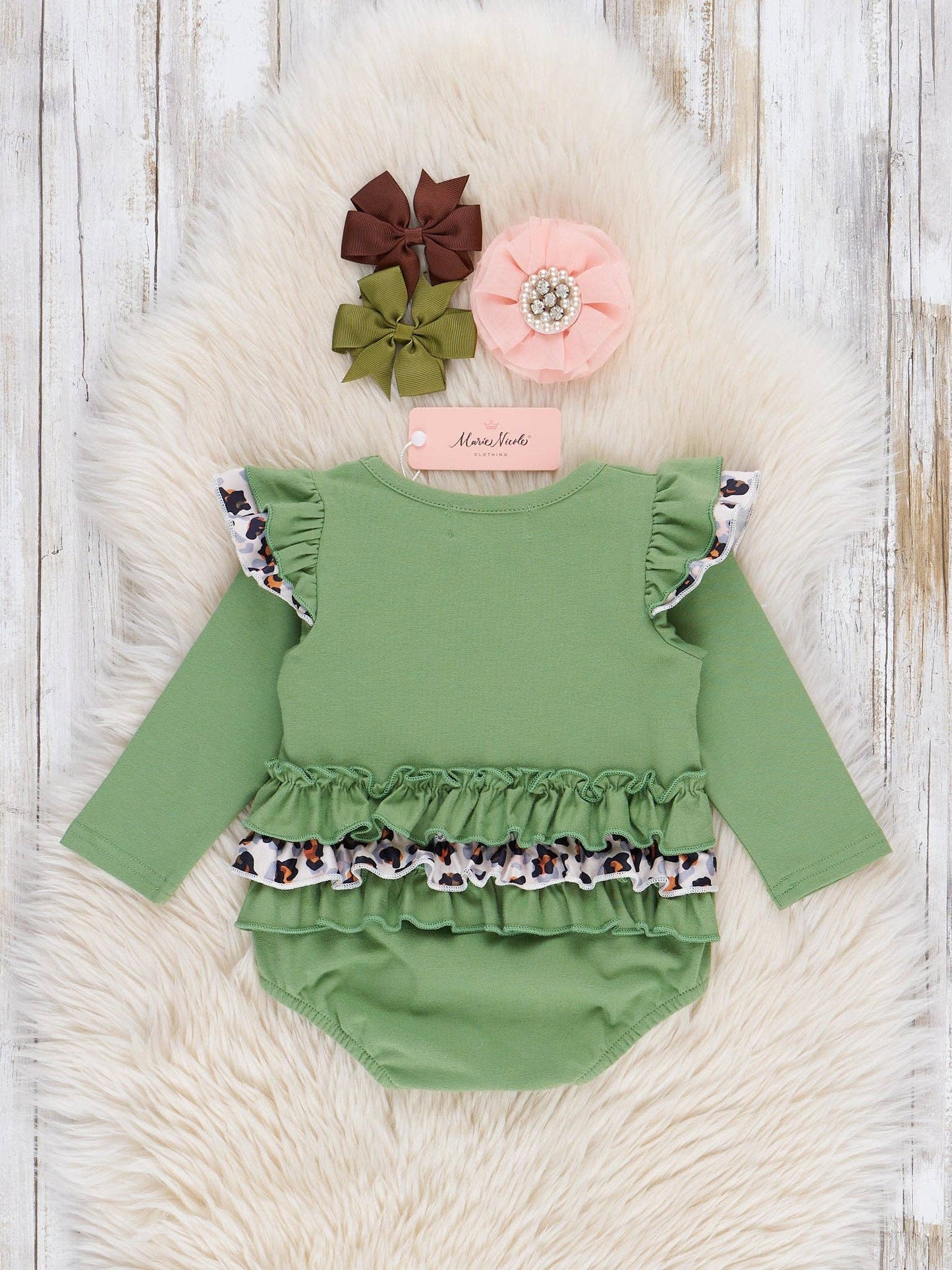 Embroidered Leopard Bow Piggy Ruffle Bubble