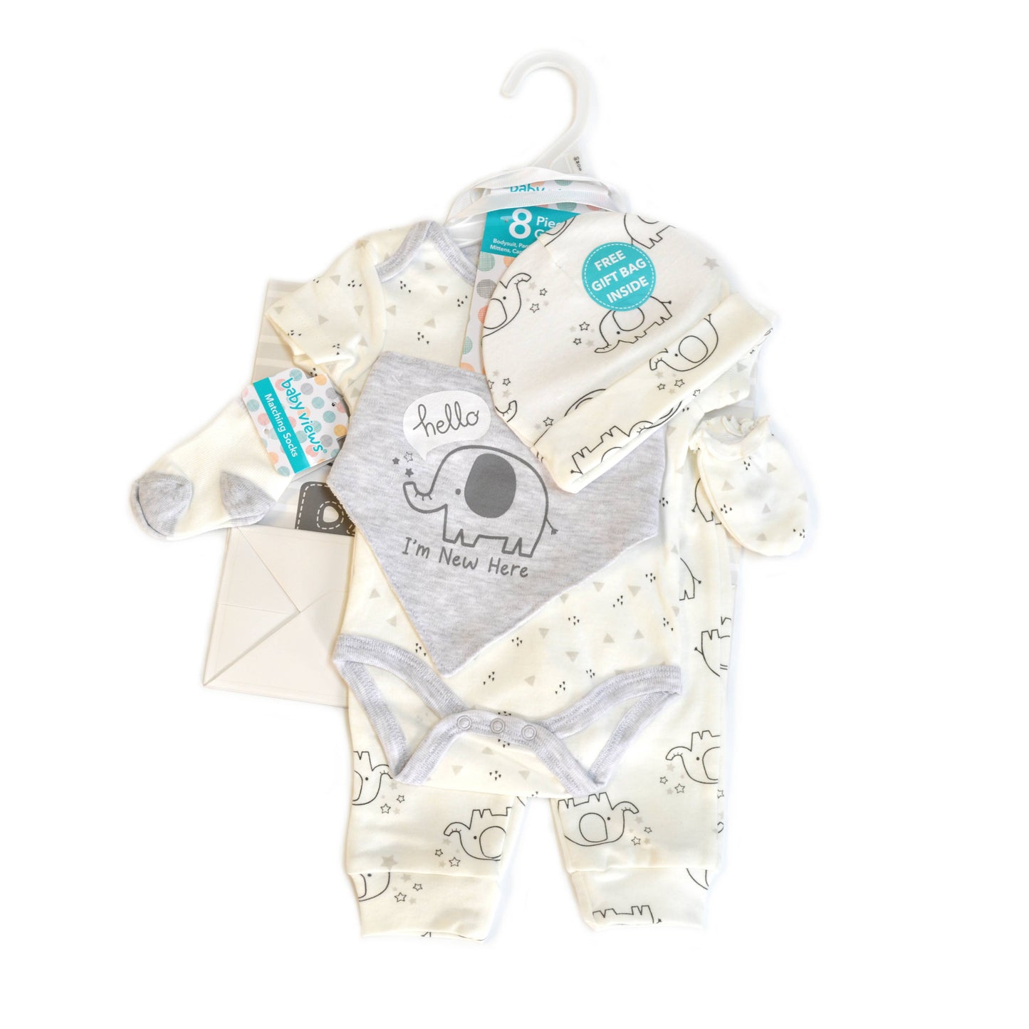 8 Pcs Hanging Baby Gift Set Bodysuit Leggings Bib Mitten Cap